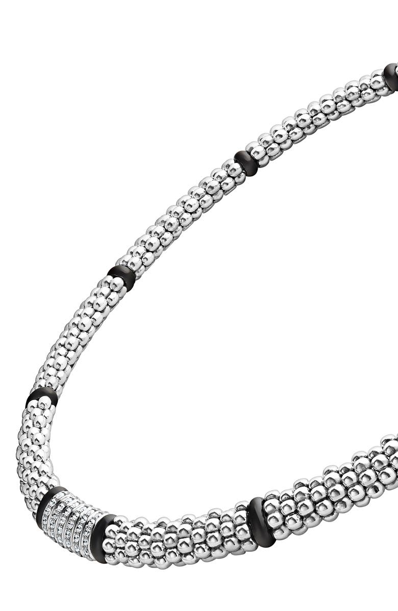 LAGOS Black Caviar Diamond Station Collar Necklace, Alternate, color, 