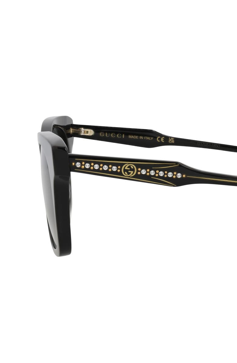 Gucci 55mm Square Crystal Embellished Sunglasses, Alternate, color, Black Black Grey