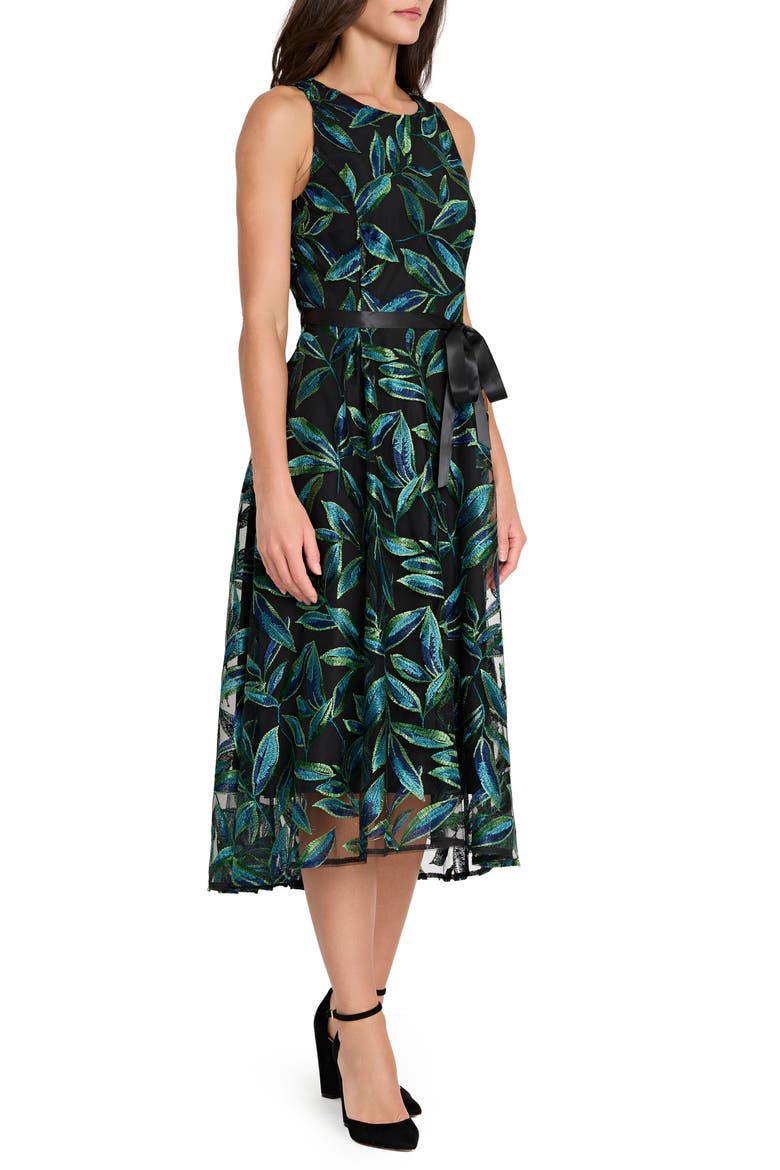 Embroidered Midi Dress, Alternate, color, BLACK JEWL TEAL
