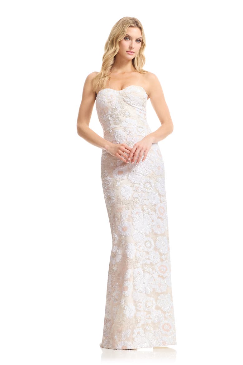 Vada Sequin Floral Strapless Column Gown, Alternate, color, OFF WHITE MULTI