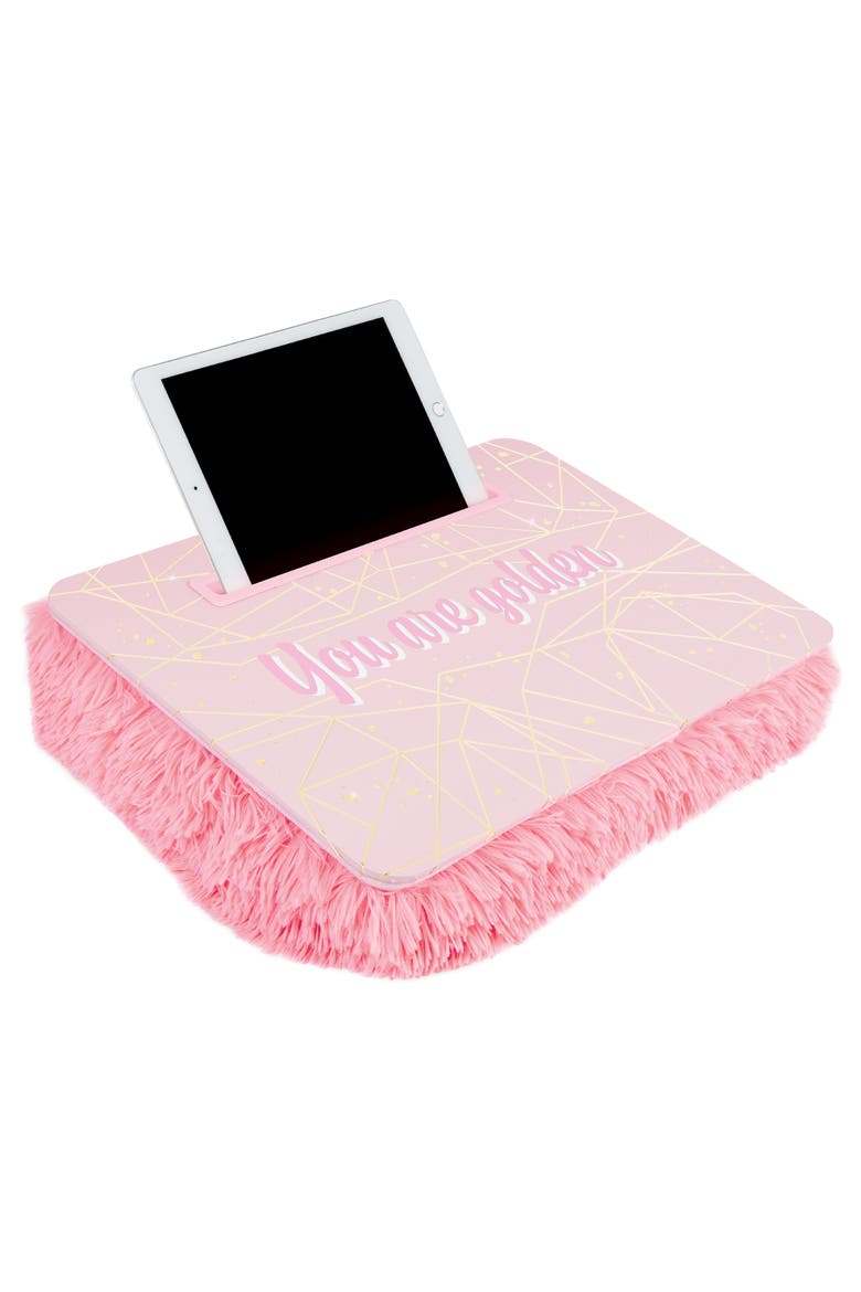 3C4G Pink & Gold Deluxe Fur Lap Desk, 12 Inch x 17 Inch, Alternate, color, Pink