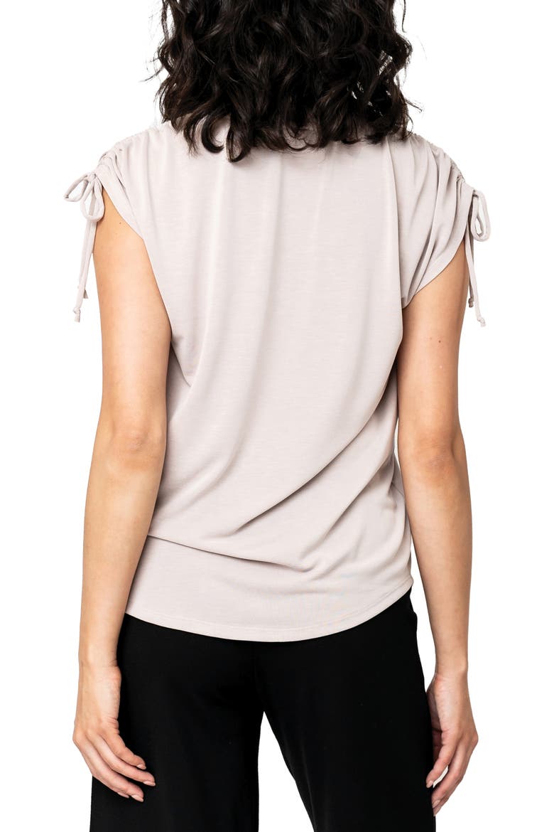 Cinched Shoulder Cap Sleeve T-Shirt, Alternate, color, KHAKI