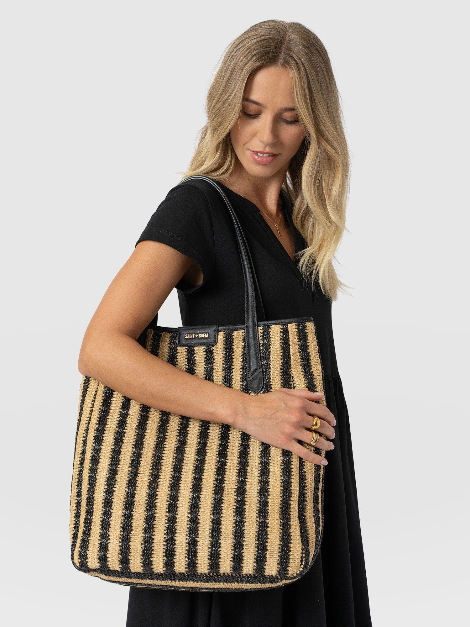 Stella Shopper Bag, Alternate, color, Black Raffia