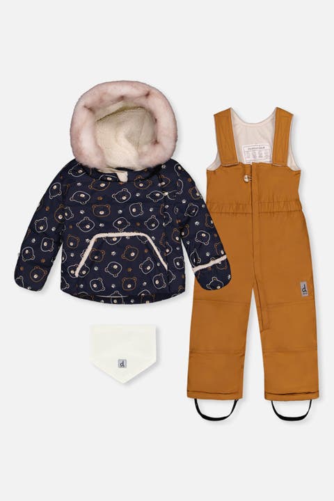 Teddy Bear Two Piece Coat Pants & Neckwarmer Snowsuit