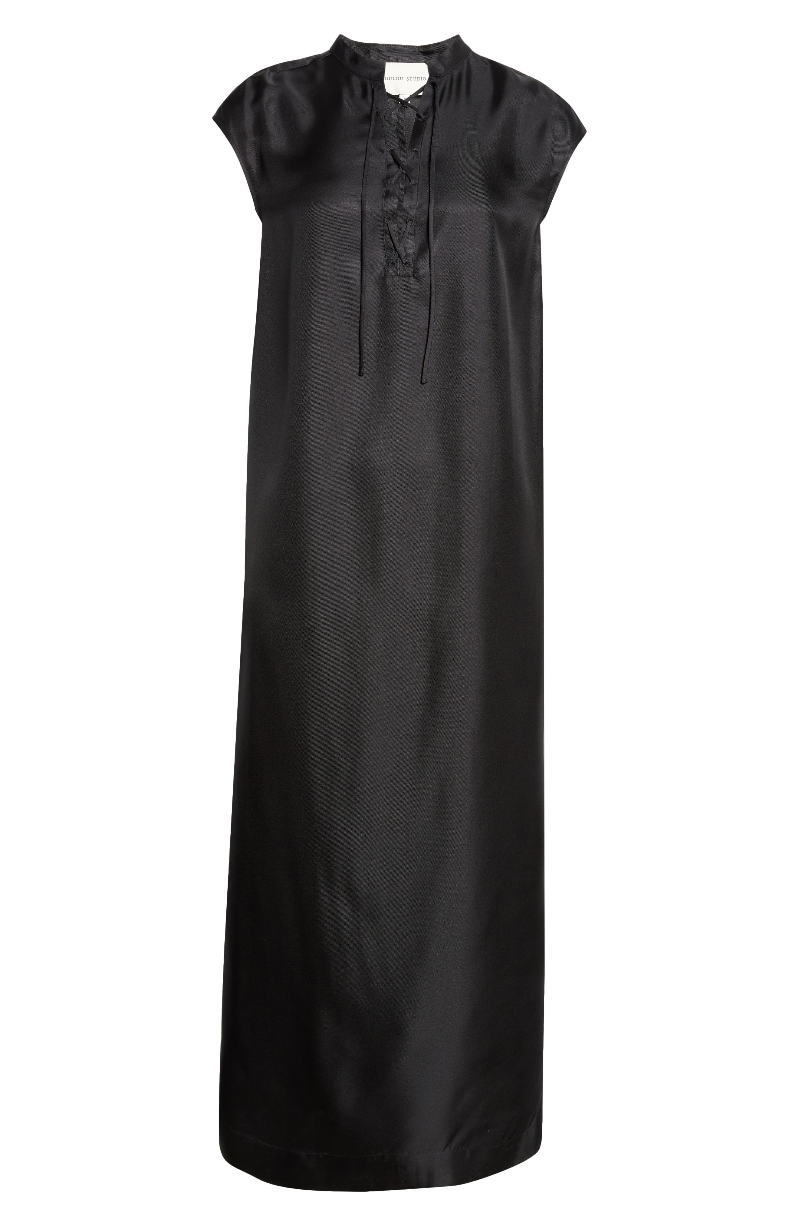 Loulou de Saison Demeter Lace-Up Cap Sleeve Silk Shift Dress (Women ...