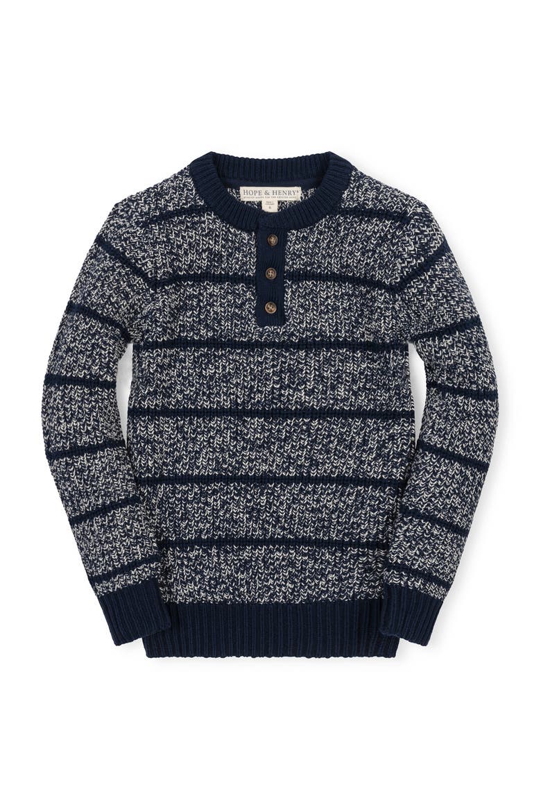 Kids' Organic Sweater Henley with Elbow Patches, Main, color, Navy Marl Stripe