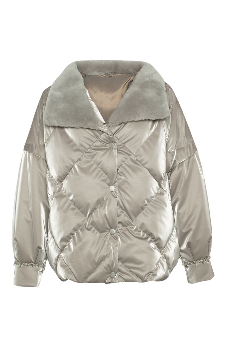 GORSKI Quilted Jacket With Genuine Shearling, Alternate, color, Greige