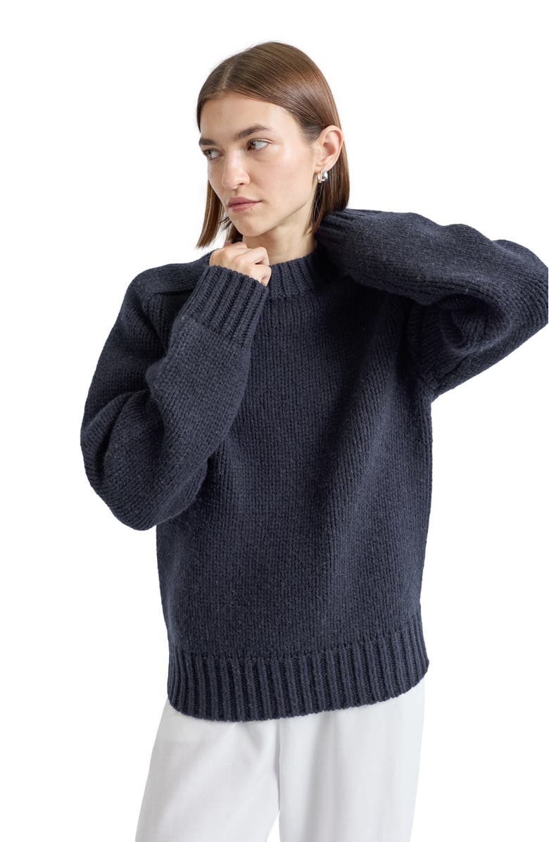 Almina Concept Knit Wool Crewneck Sweater, Alternate, color, Dark Navy