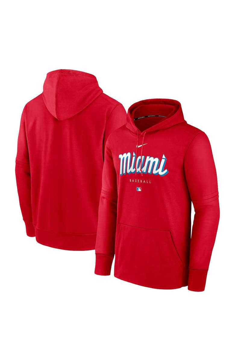 Nike Men's Nike Red Miami Marlins City Connect Pregame Performance Pullover Hoodie, Main, color, 