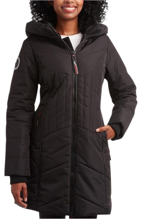 Women's Long Puffer Jacket with  Faux Fur Trim