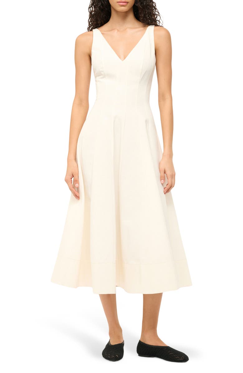 STAUD Marieta Cotton Blend Midi Dress, Main, color, 