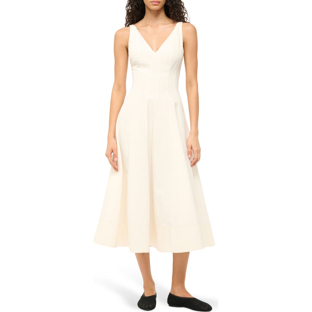 Staud Marieta Paneled Cotton-blend Faille Midi Dress In Ivory