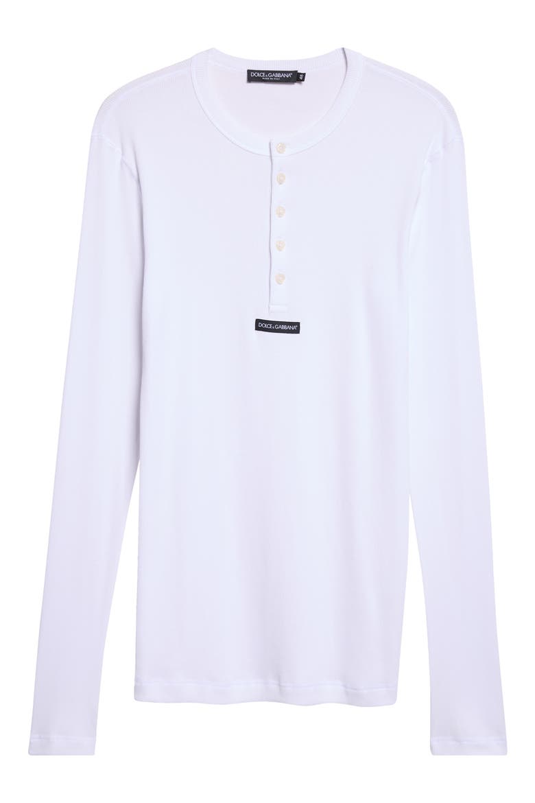 Label Patch Long Sleeve Serafino Cotton Rib T-Shirt, Main, color, OPTICAL WHITE