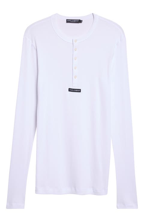 Label Patch Long Sleeve Serafino Cotton Rib T-Shirt