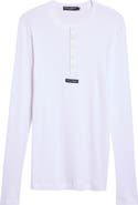 Dolce&Gabbana Label Patch Long Sleeve Serafino Cotton Rib T-Shirt
