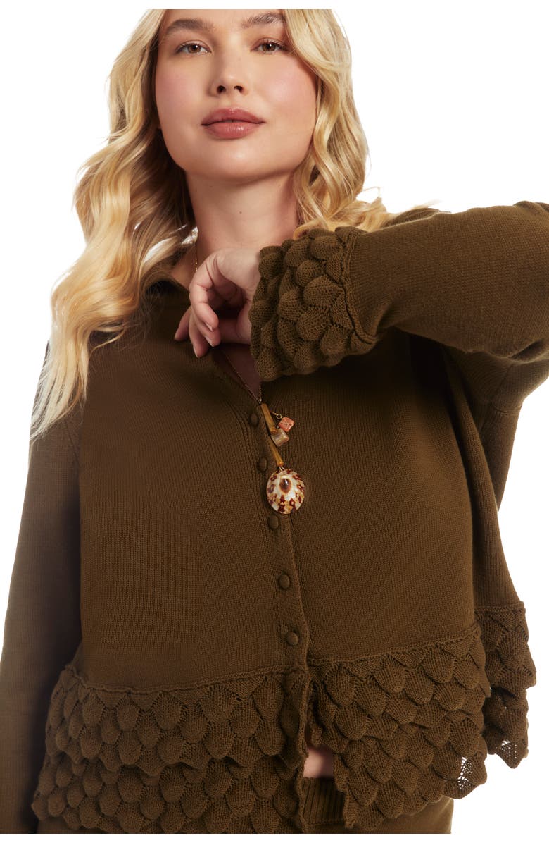 June + Vie Ruffled Peplum Cardigan Sweater, Main, color, Dark Olive