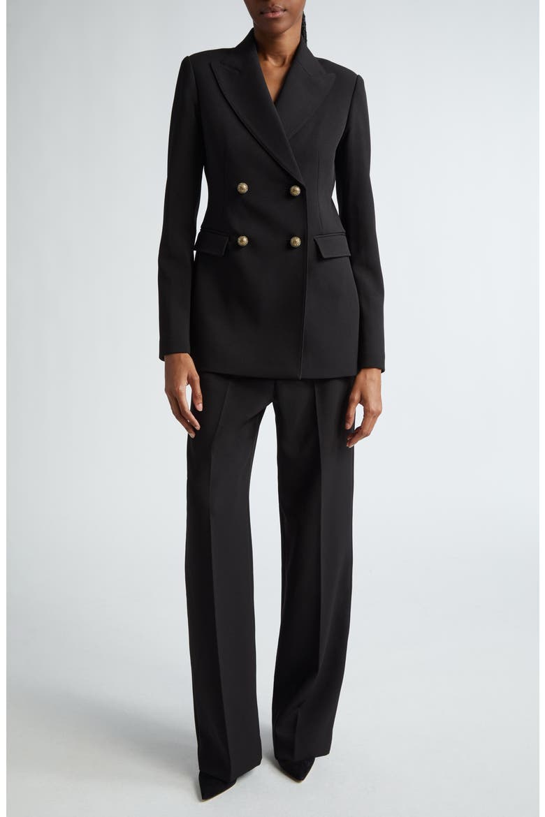 Crystal Button Stretch Cady Blazer, Alternate, color, BLACK