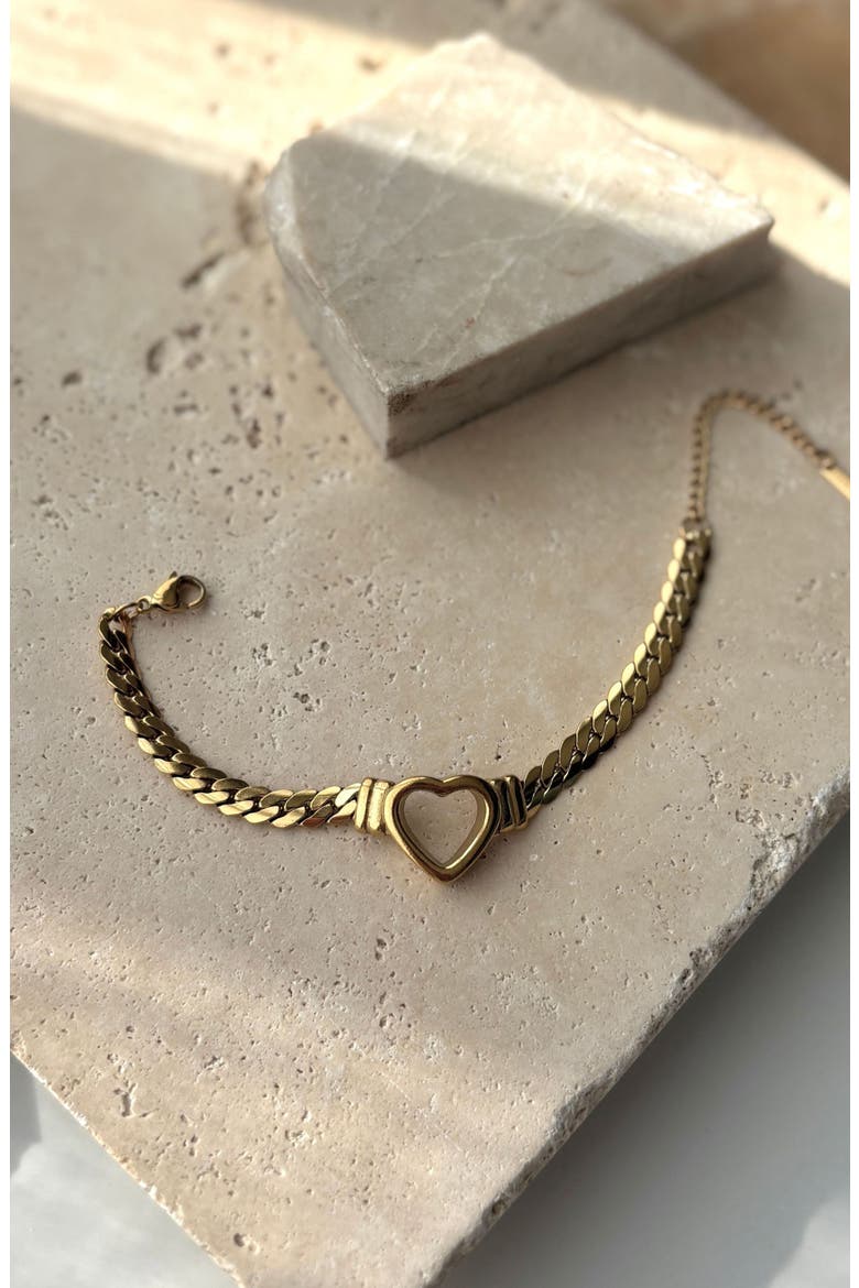 Heart Charm Curb Chain Bracelet, Alternate, color, GOLD