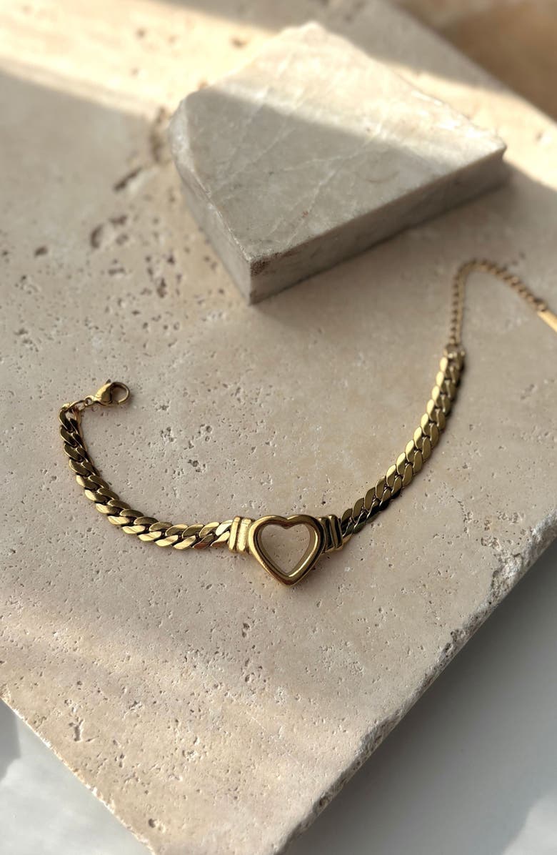 Adornia Heart Charm Curb Chain Bracelet, Alternate, color, Gold