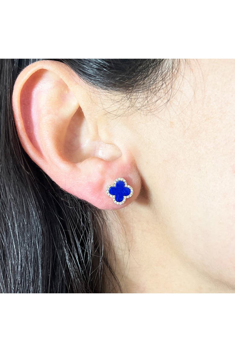 Lapis Diamond Clover Stud Earrings, Alternate, color, Lapis