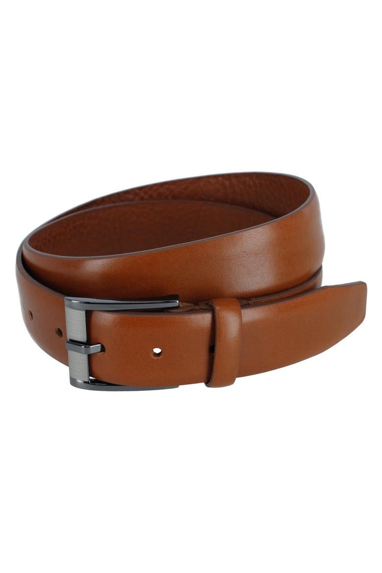 Men's Matteo 35mm Feather Edge Leather Dress Belt with Italian Buckle, Main, color, English Tan