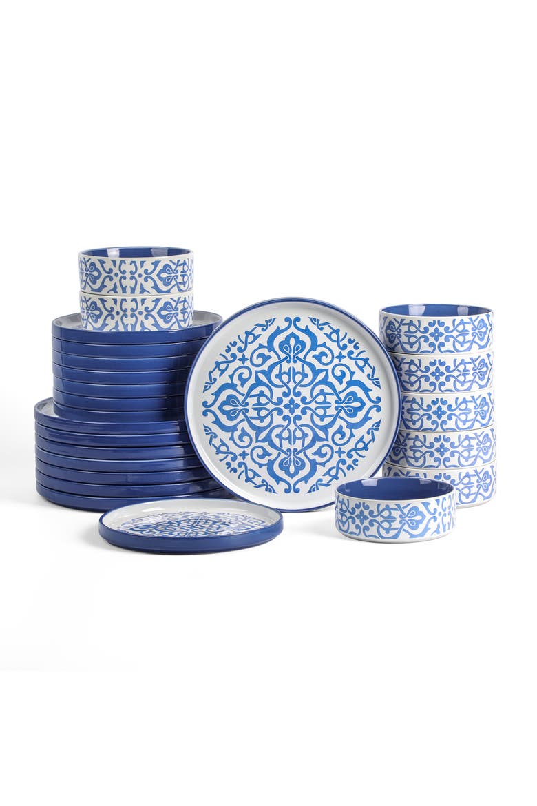 Tropea Stoneware 24-piece Dinnerware Set, Main, color, Blue