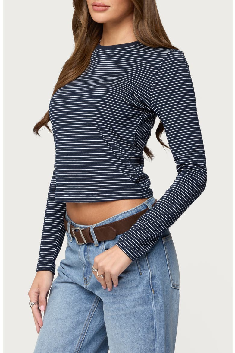 Brianna Long Sleeve Crop T-Shirt, Alternate, color, NAVY-AND-WHITE