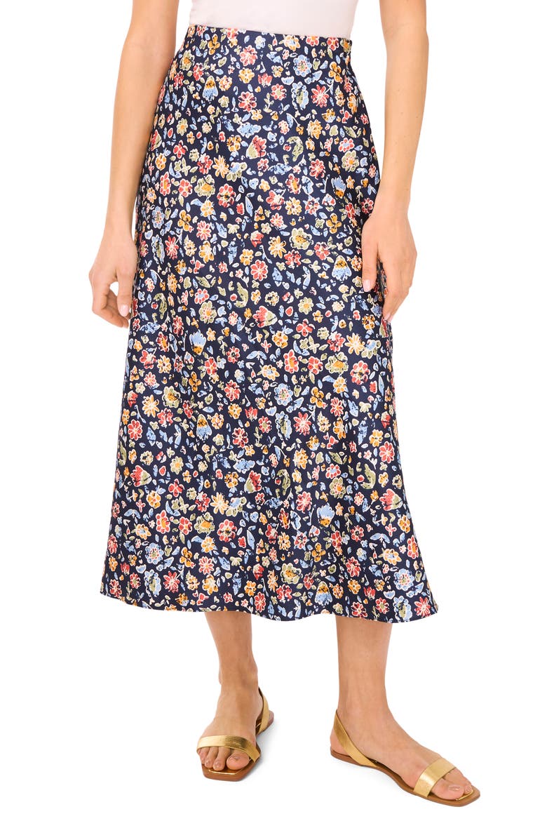 Floral Bias Cut Midi Skirt, Main, color, CLASSIC NAVY