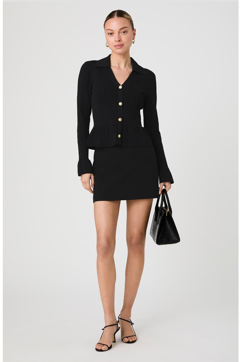 Crinkle Pointelle Peplum Top, Alternate, color, BLACK