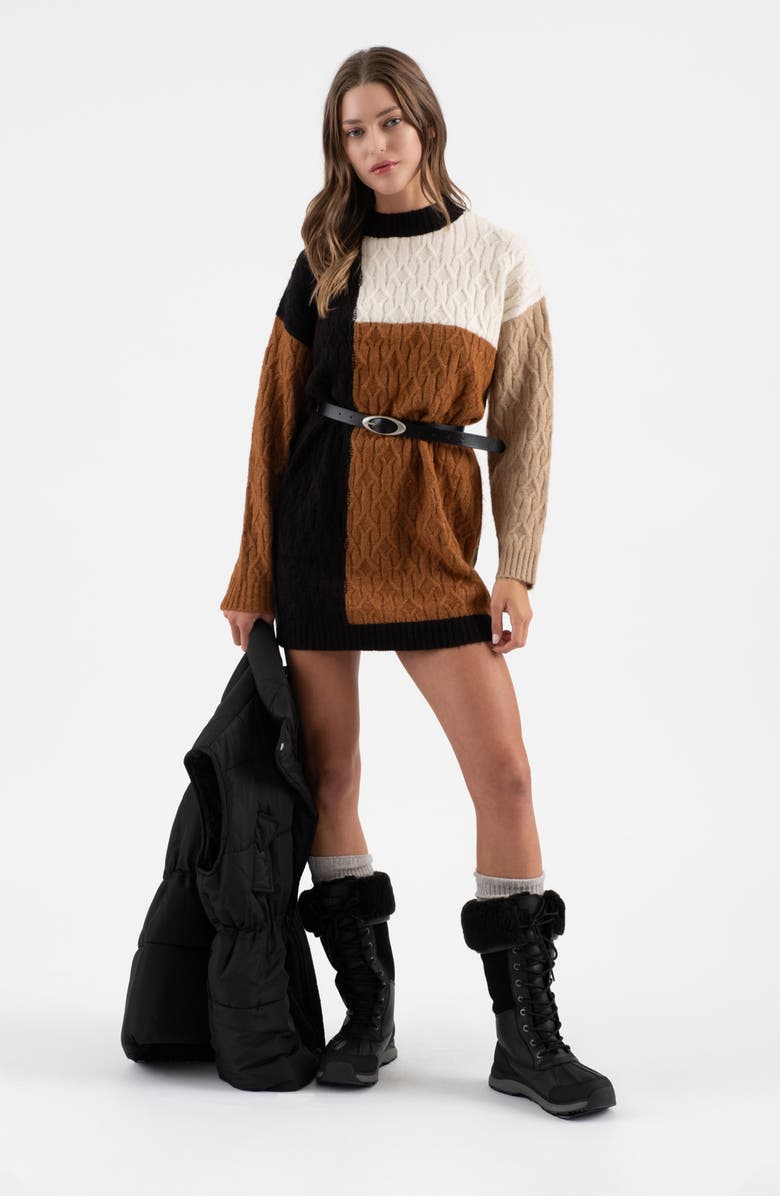 Blu Pepper Colorblock Long Sleeve Sweater Dress, Alternate, color, Black Multi