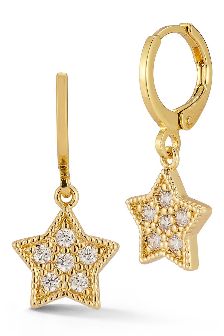 Cubic Zirconia Drop Huggie Hoop Earrings, Main, color, GOLD