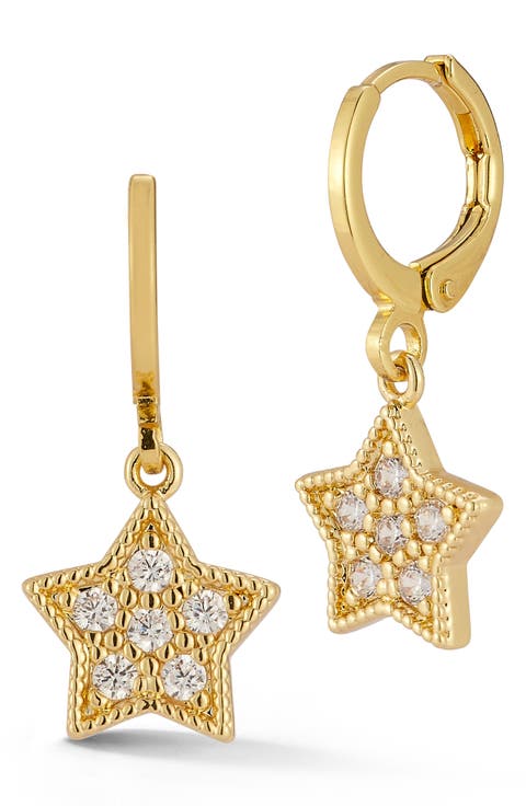 Cubic Zirconia Drop Huggie Hoop Earrings