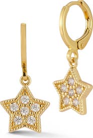 SPHERA MILANO Cubic Zirconia Drop Huggie Hoop Earrings
