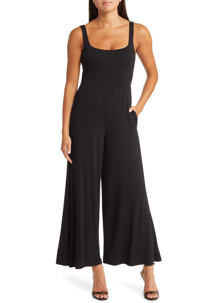 Amy Square Neck Wide Leg Jumpsuit, Main, color, BLACK