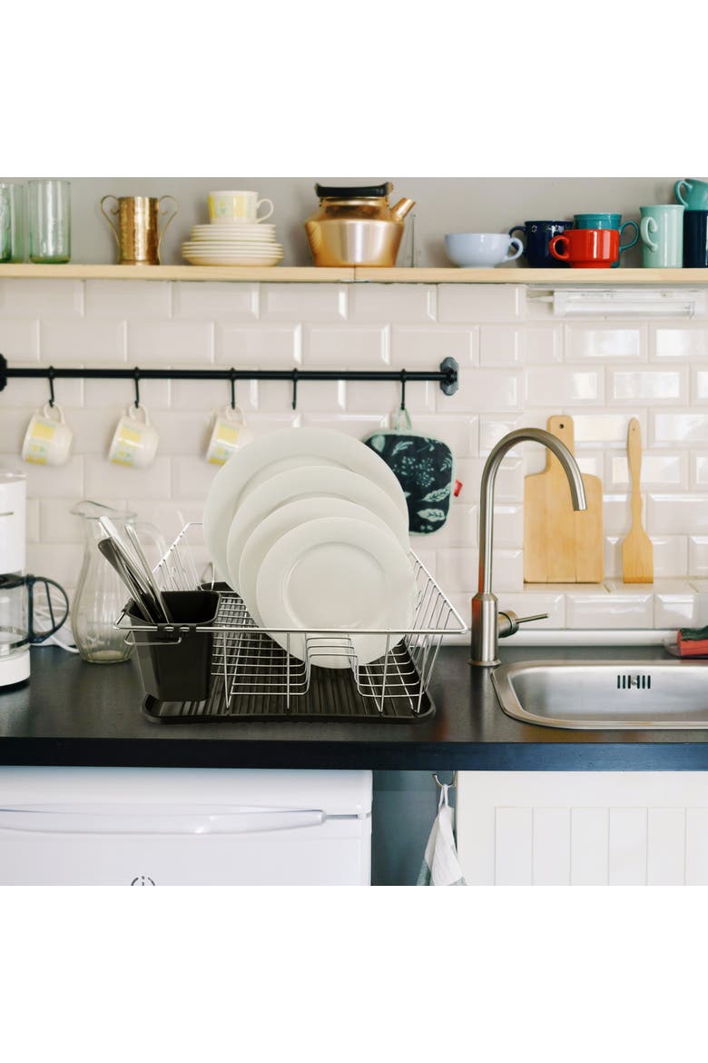 16in Chrome Dish Rack with Black Draining Tray, Alternate, color, Black