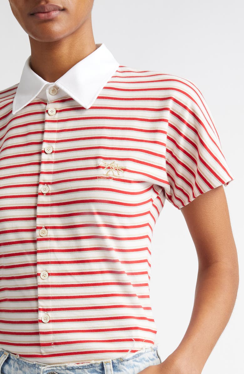 Golden Goose Journey Stripe Slim Fit Cotton Polo, Alternate, color, Papyrus/ Haute Red