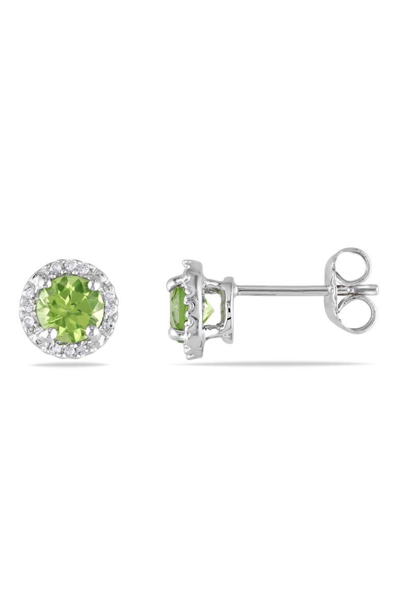 Julianna B. Gemstone & Diamond Halo Stud Earrings, Main, color, Peridot/Sterling Silver