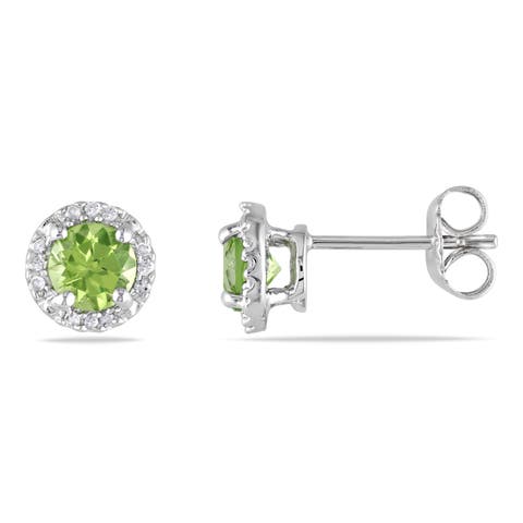 Gemstone & Diamond Halo Stud Earrings