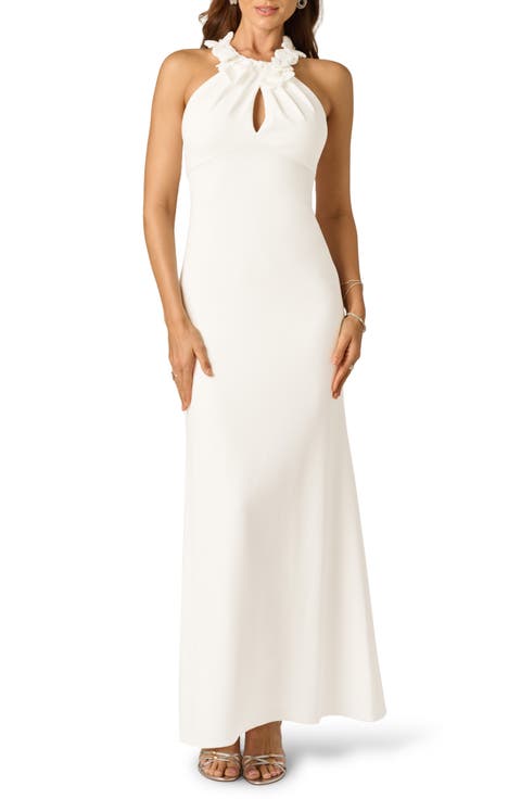 Rosette Halter Crepe Gown