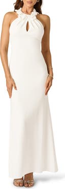 Adrianna Papell Rosette Halter Crepe Gown