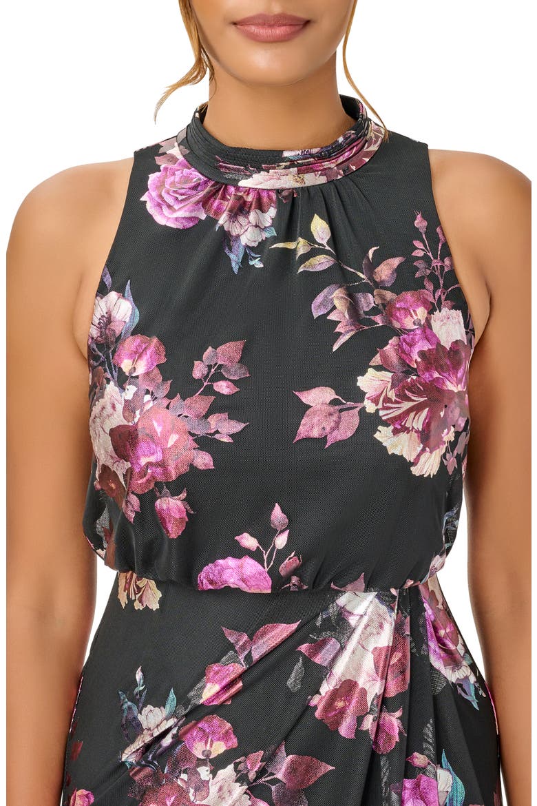 Floral Foil Sleeveless Front Slit Dress, Alternate, color, BLACK MULTI