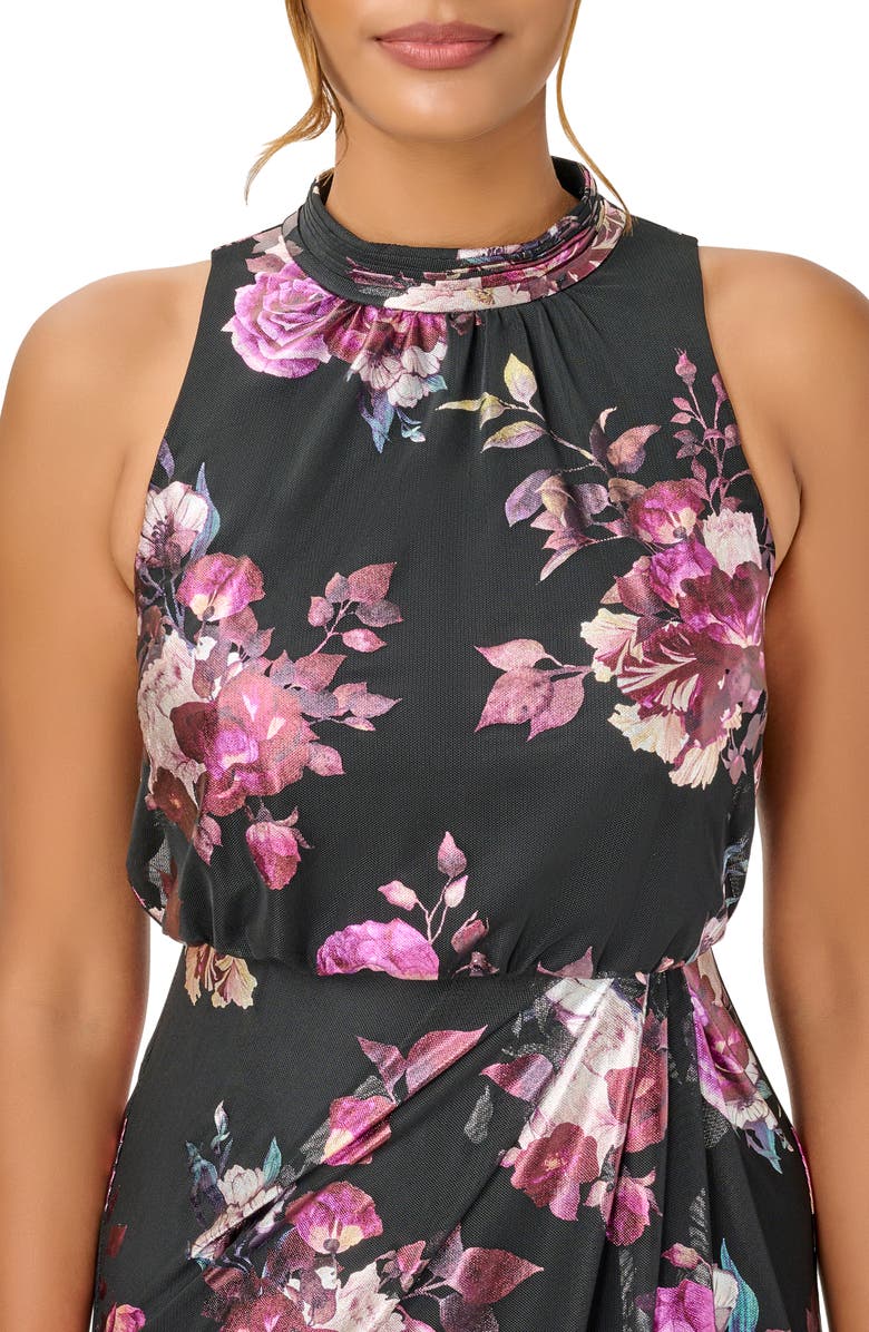 Adrianna Papell Floral Foil Sleeveless Front Slit Dress, Alternate, color,