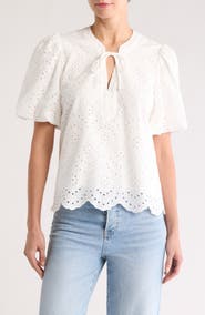 GIBSONLOOK Eyelet Bubble Sleeve Top