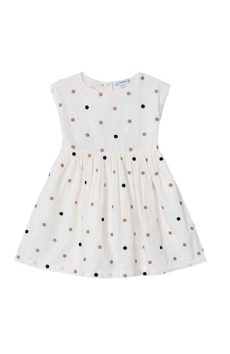 Mayoral Embroidered Polka Dot Dress, Main, color, Natural