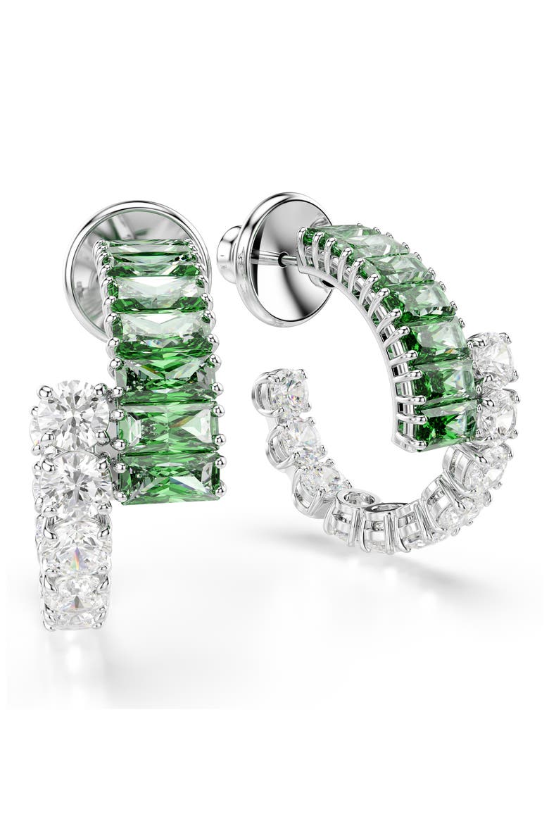 Matrix Hoop Earrings, Alternate, color, RHODIUM/ GREEN