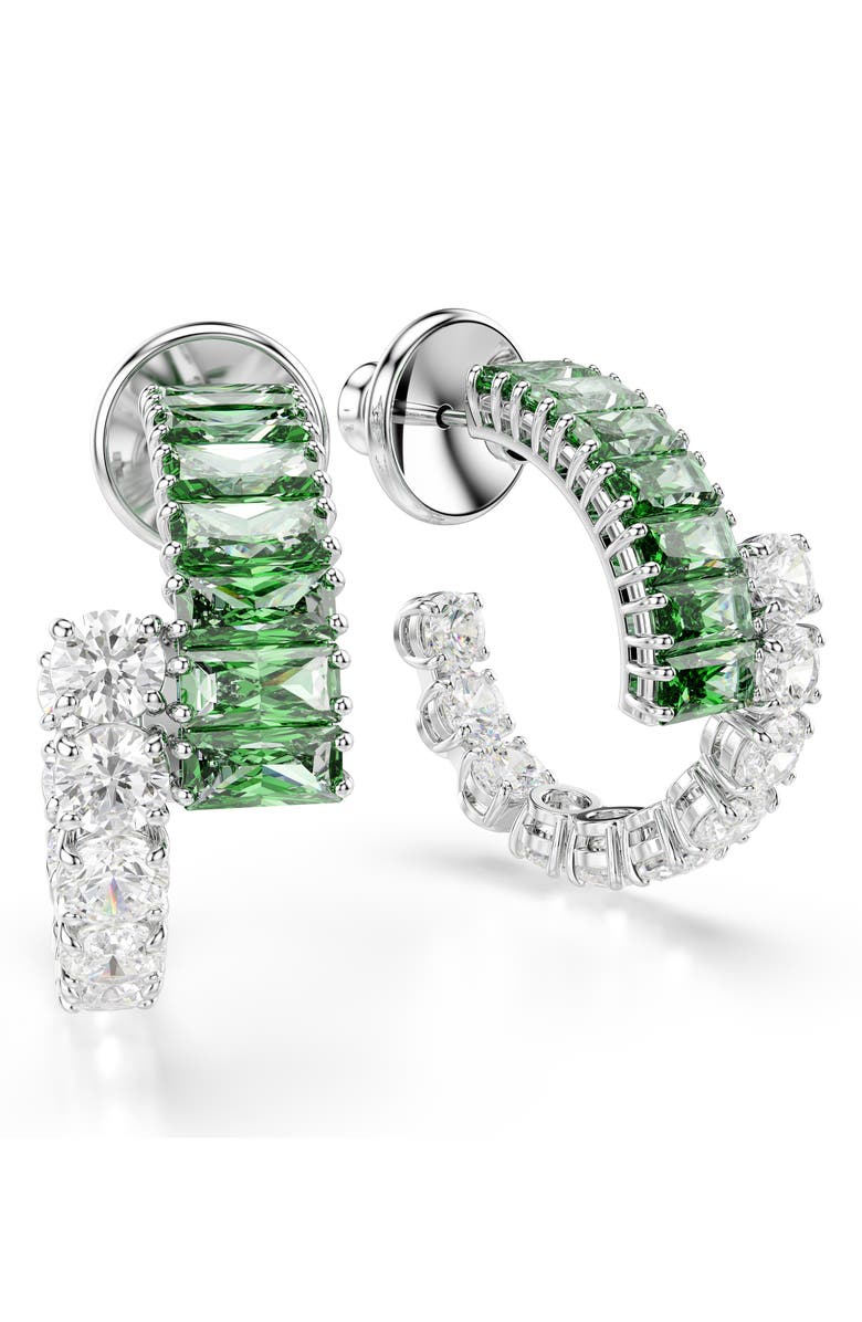 Swarovski Matrix Hoop Earrings, Alternate, color, Rhodium/ Green