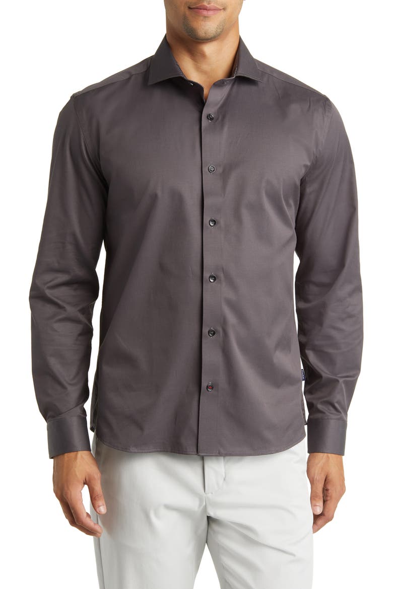 DRYTOUCH® Performance Sateen Button-Up Shirt, Main, color, CHARCOAL