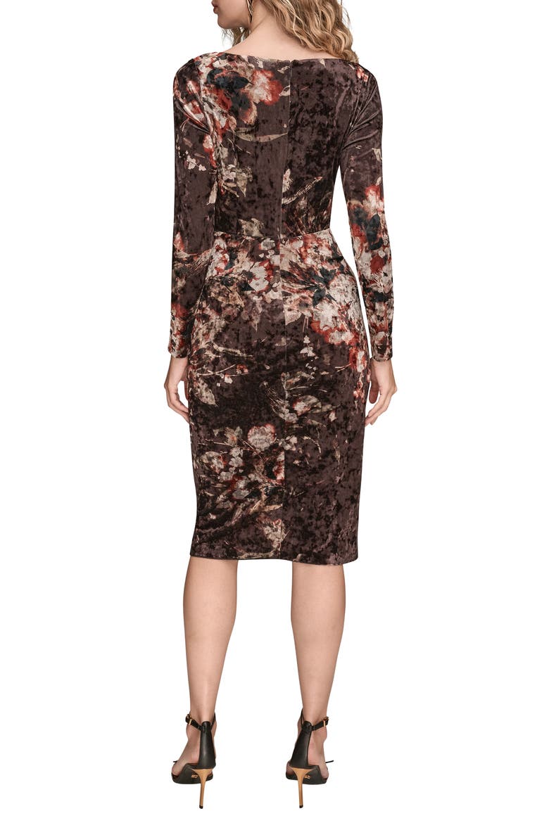Ruched Velvet Cocktail Dress, Alternate, color, OXBLOOD MULTI