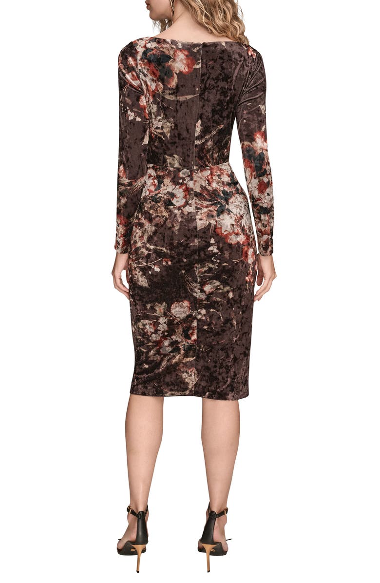 Donna Karan New York Ruched Velvet Cocktail Dress, Alternate, color, Oxblood Multi