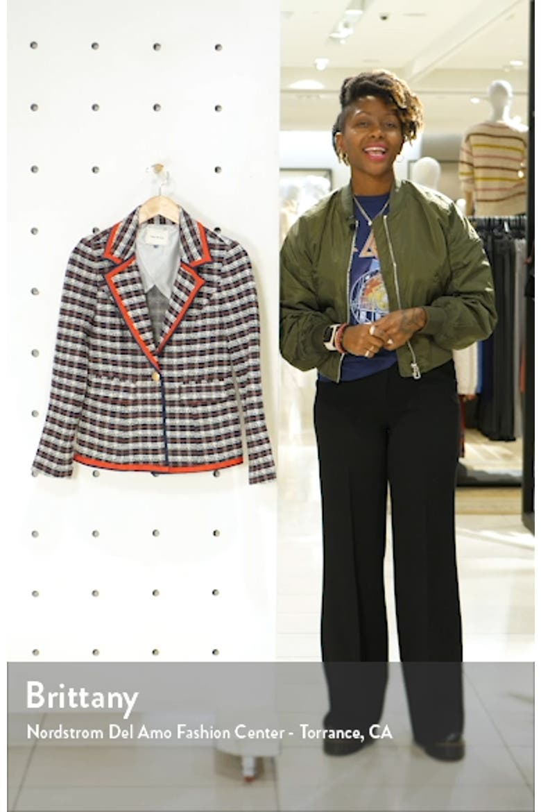 Satin Trim Plaid Tweed Blazer video